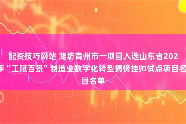 配资技巧网站 潍坊青州市一项目入选山东省2025年“工赋百景”制造业数字化转型揭榜挂帅试点项目名单